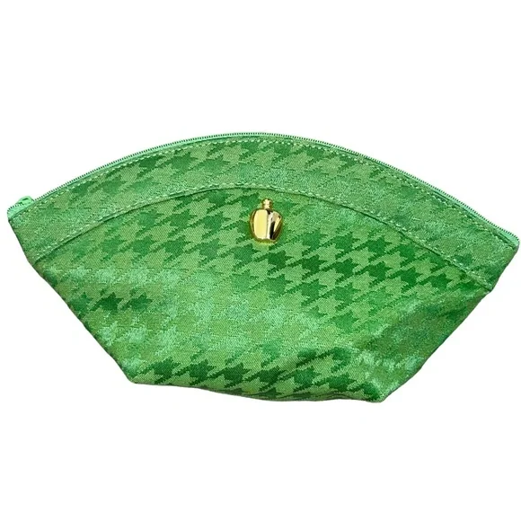 VTG Christian Dior 90’s Green Houndstooth Makeup Bag Cosmetic Case Pouch Clutch - Picture 1 of 10